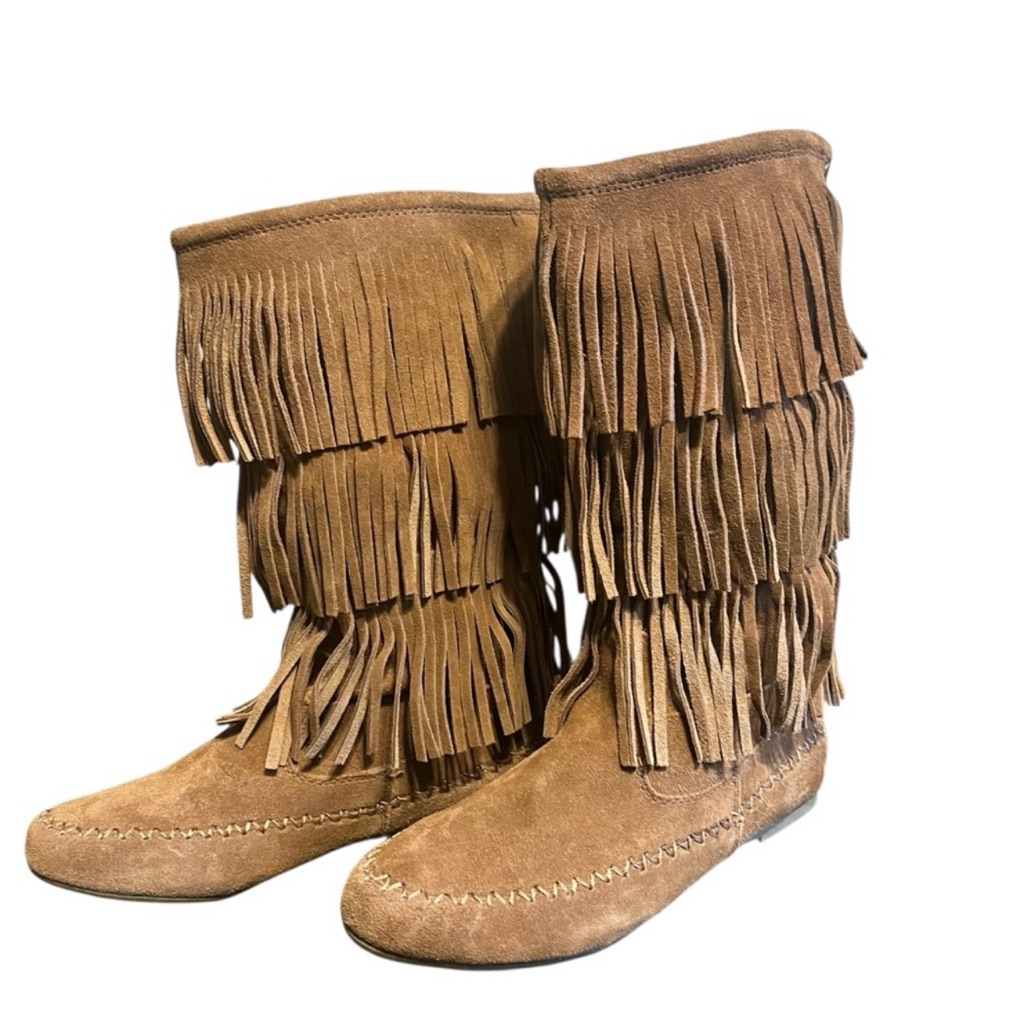 New Triple Fringe Western Hippie Suede Leather Boots Sz9